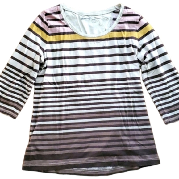 Eddie Bauer Womans Brown Striped 3/4‎ Sleeve Top Size Large - Picture 1 of 10